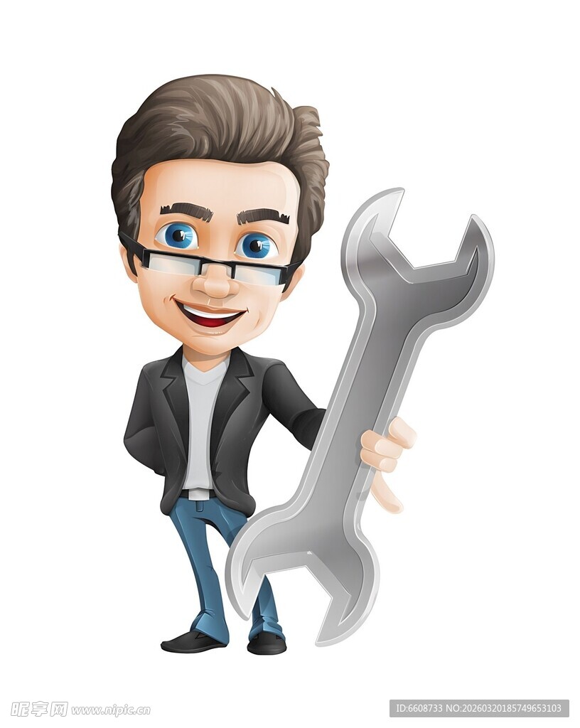 手持大扳手的卡通工程师