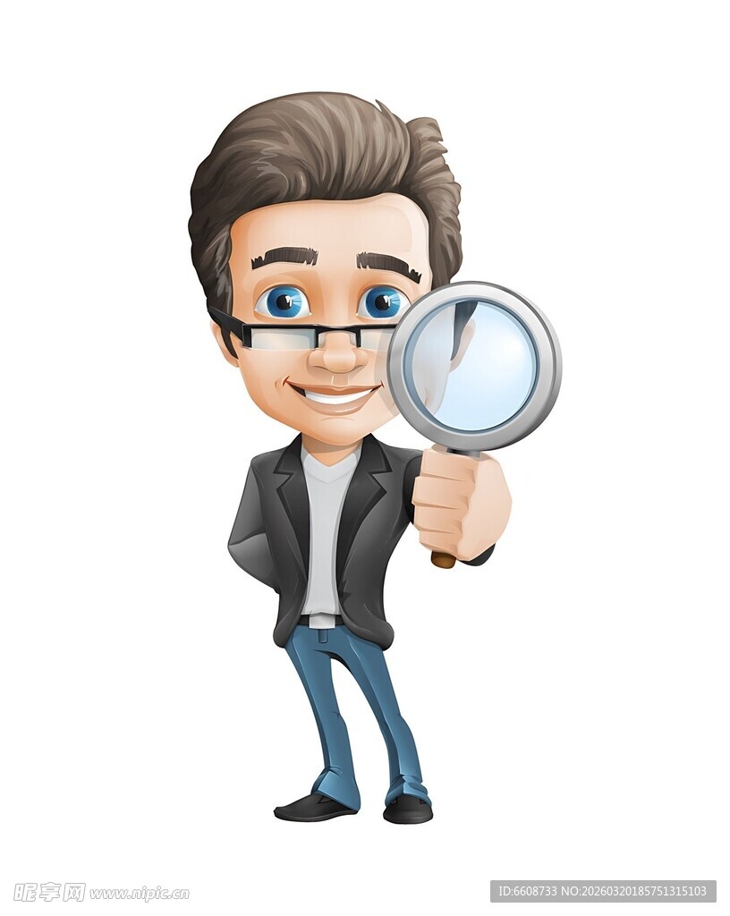 手持放大镜的卡通人物