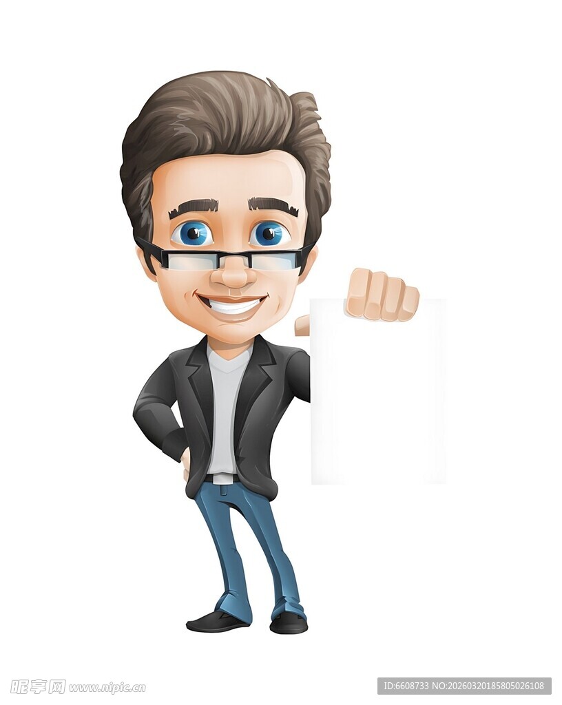 帅气卡通男士自信展示