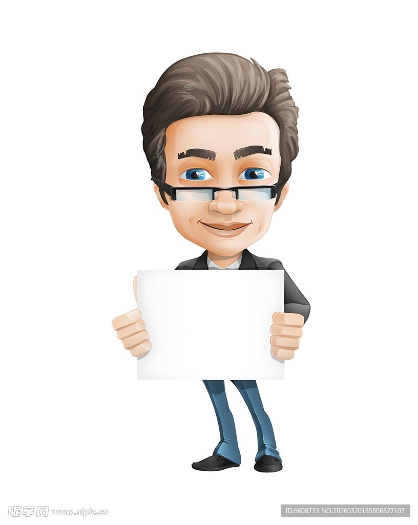 持空白板的卡通人物