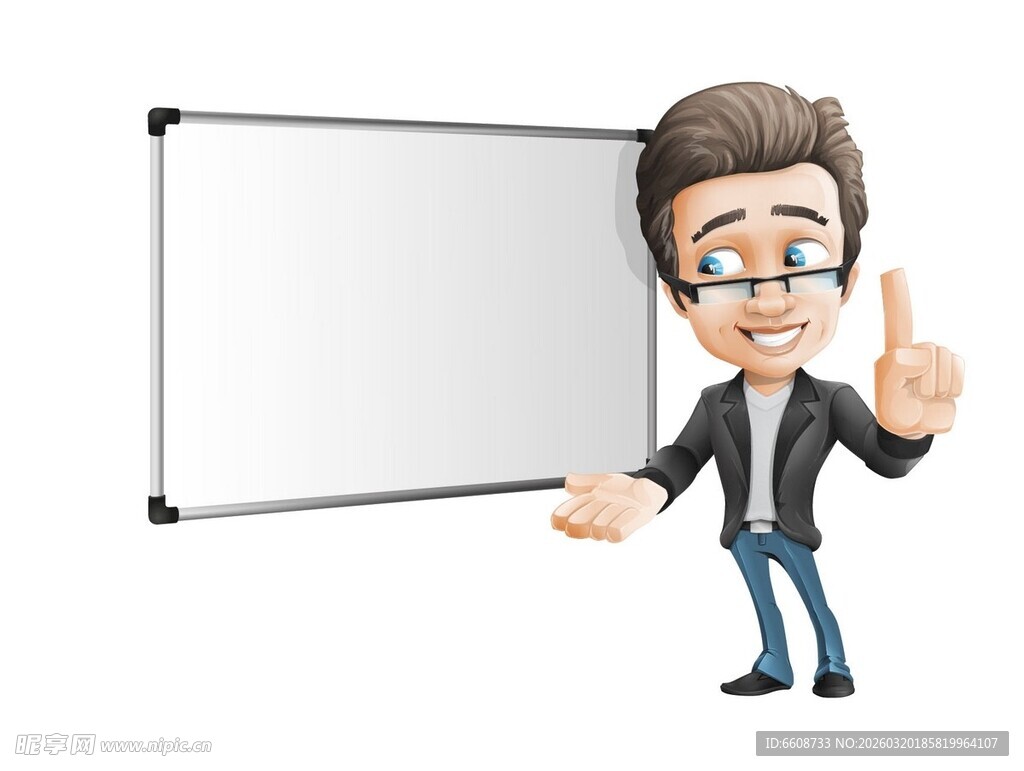 卡通讲师展示空白白板