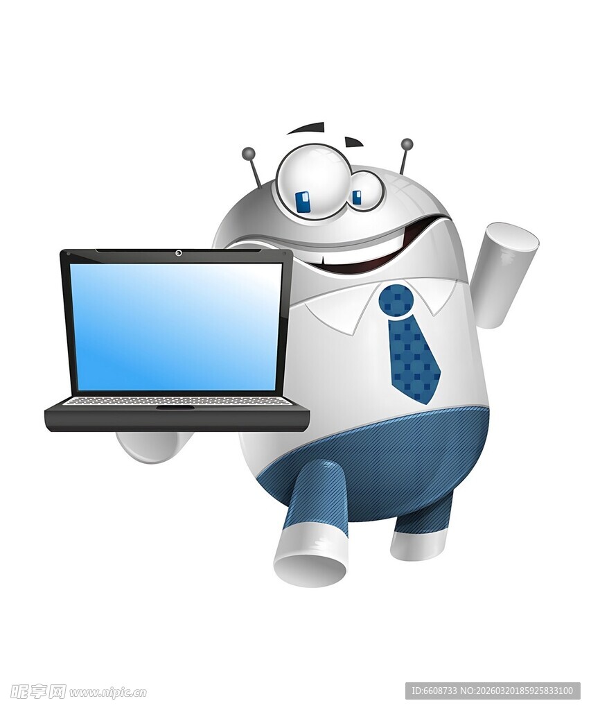 卡通机器人手持笔记本电脑