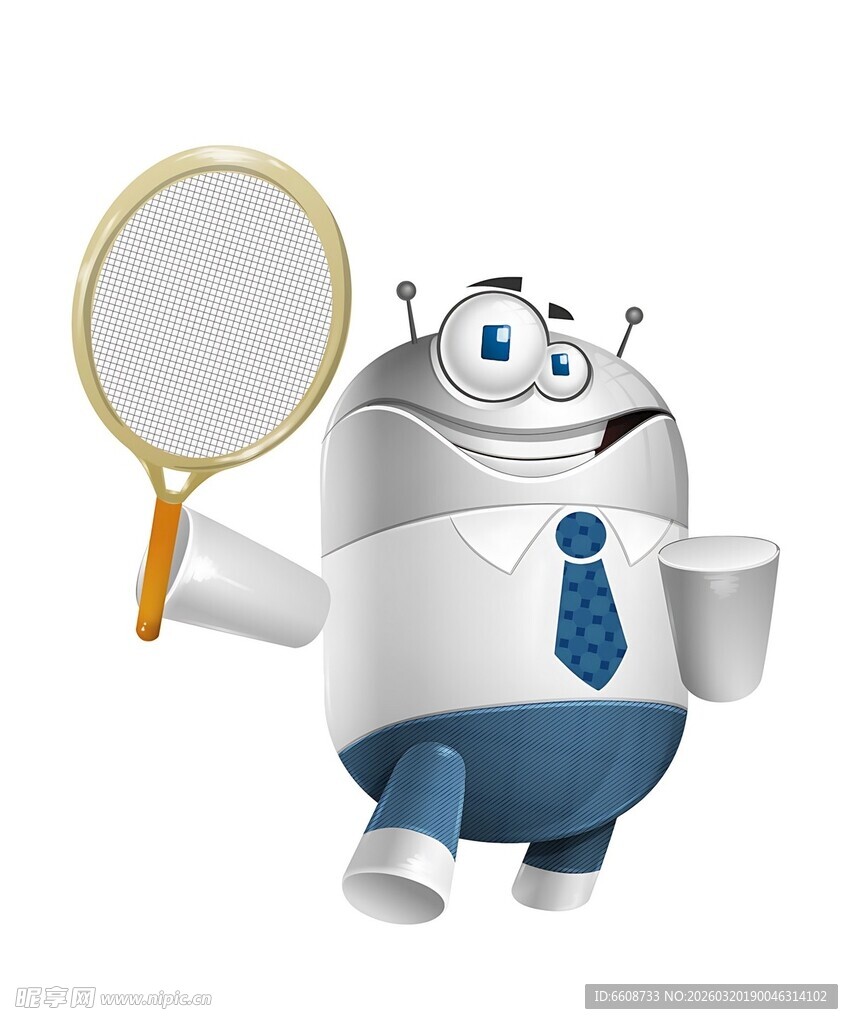 机器人持镜喝咖啡