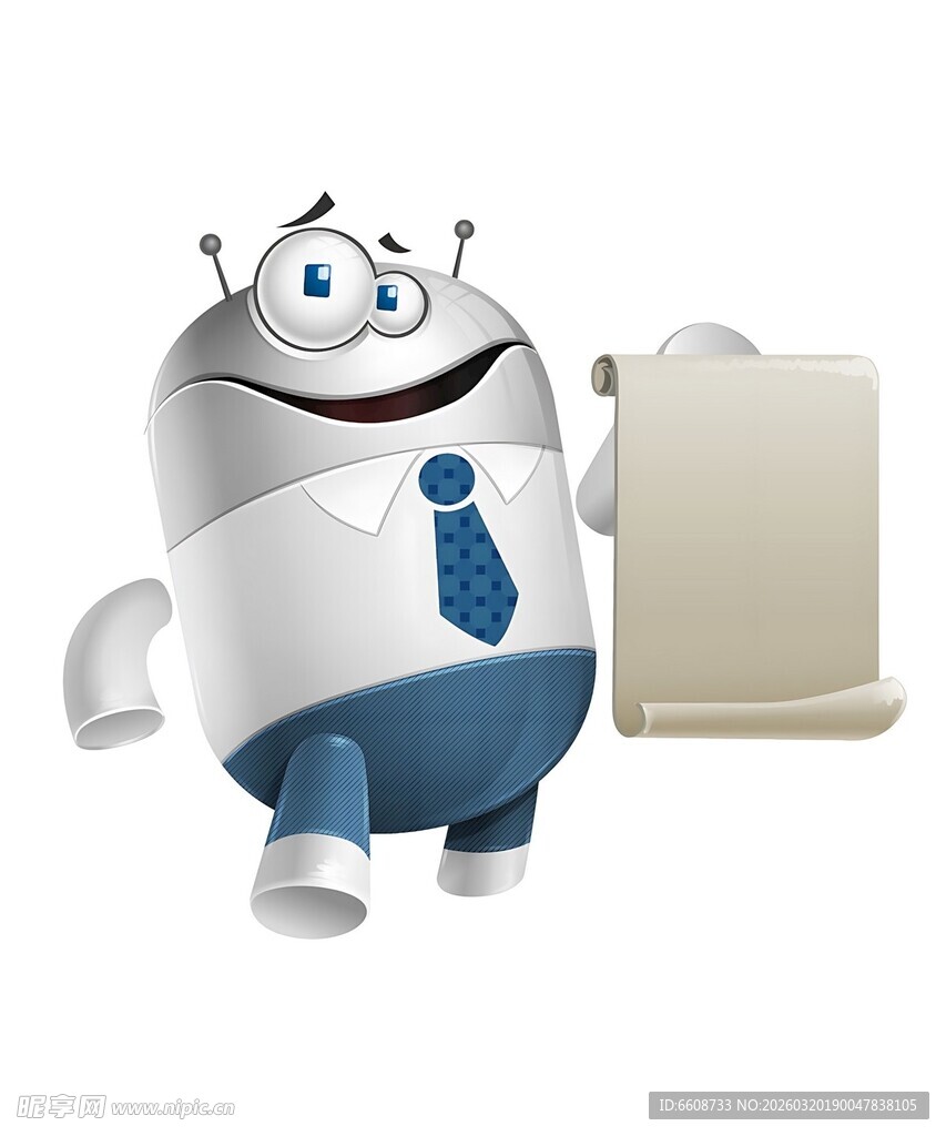 可爱机器人展示空白卷轴