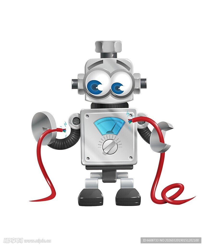 可爱机器人手持红色线缆