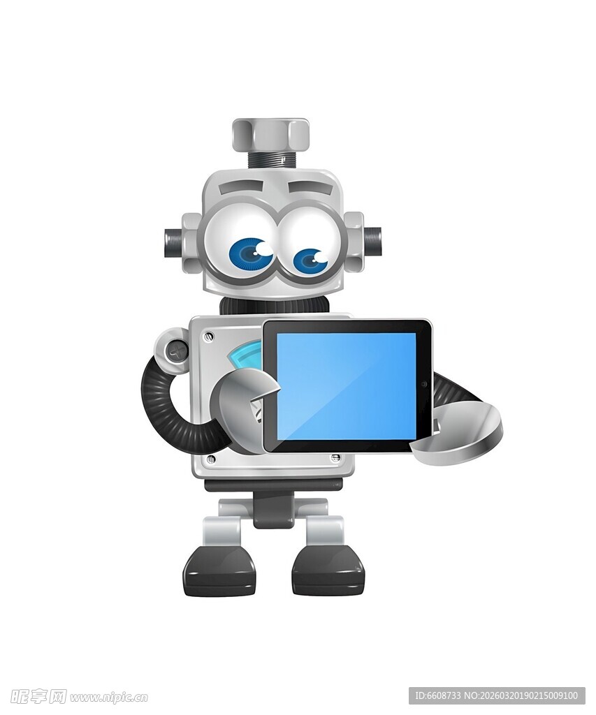 手持平板的可爱机器人