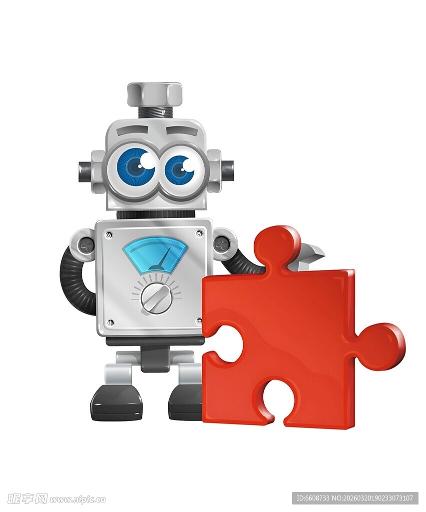 机器人拼红色拼图