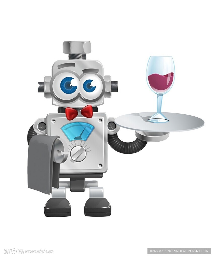 机器人侍者端红酒