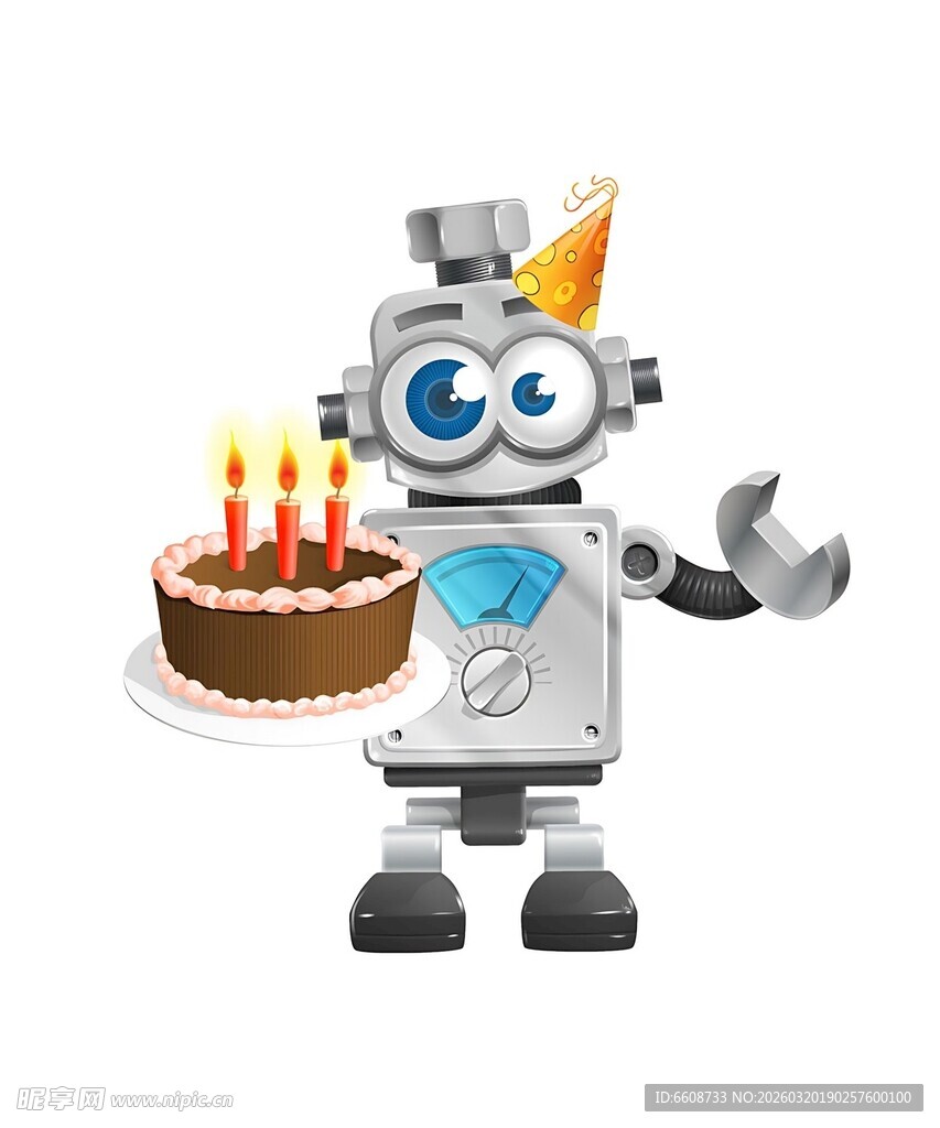 机器人庆生手捧蛋糕