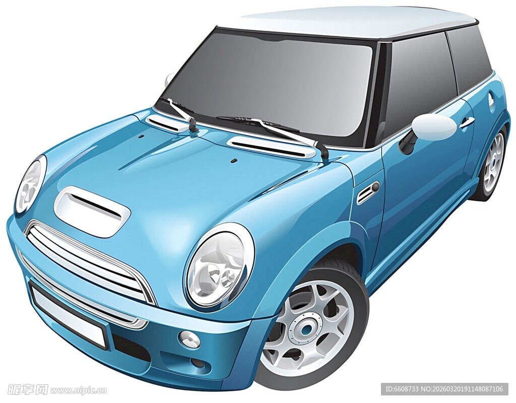 蓝色迷你汽车外观展示