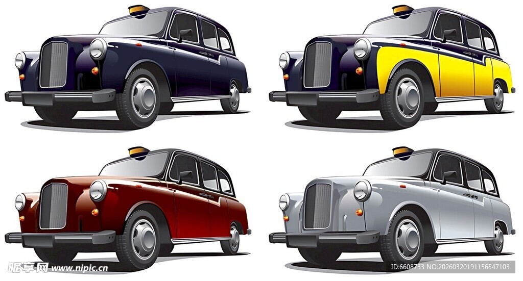 复古迷你汽车四色展示