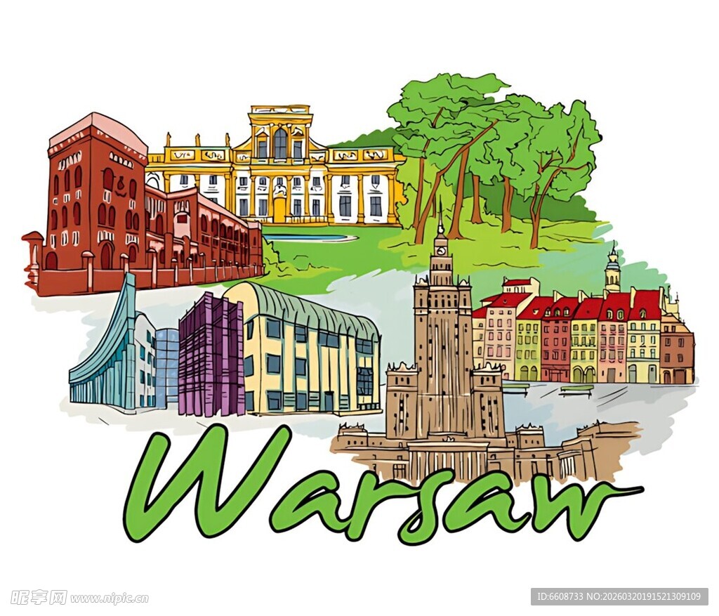 华沙城市景观插画