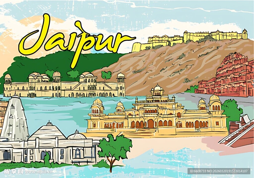 斋浦尔城市景观插画