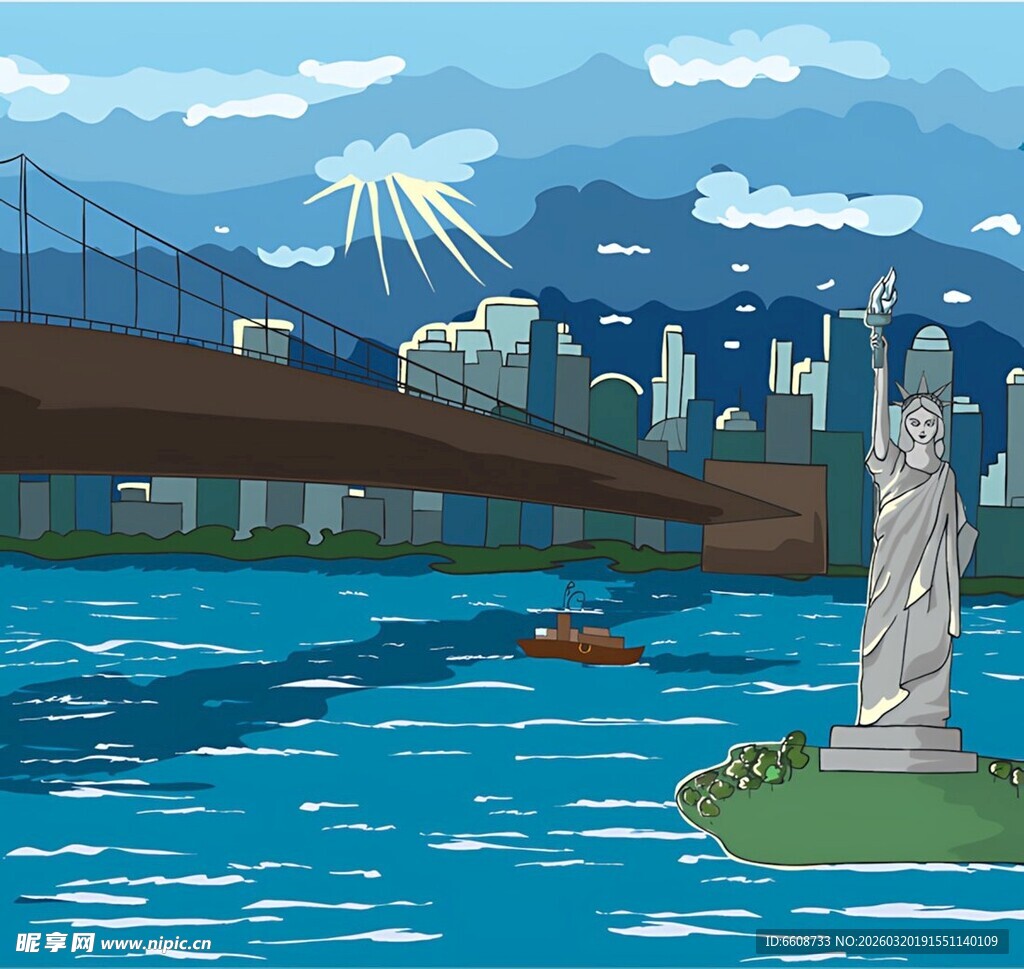 自由女神像与城市景观