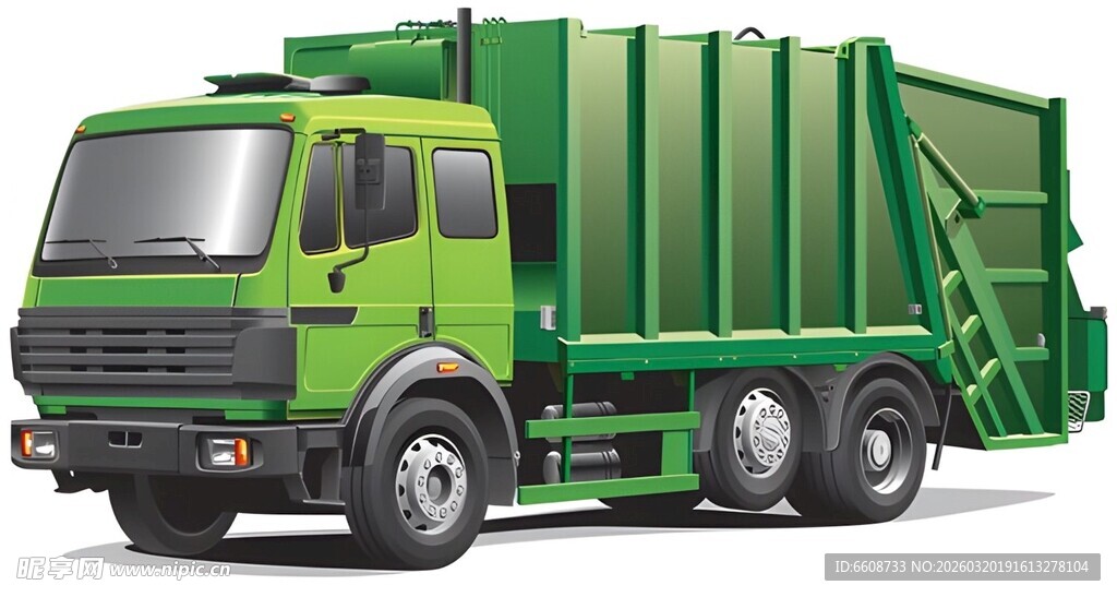 绿色垃圾压缩运输卡车
