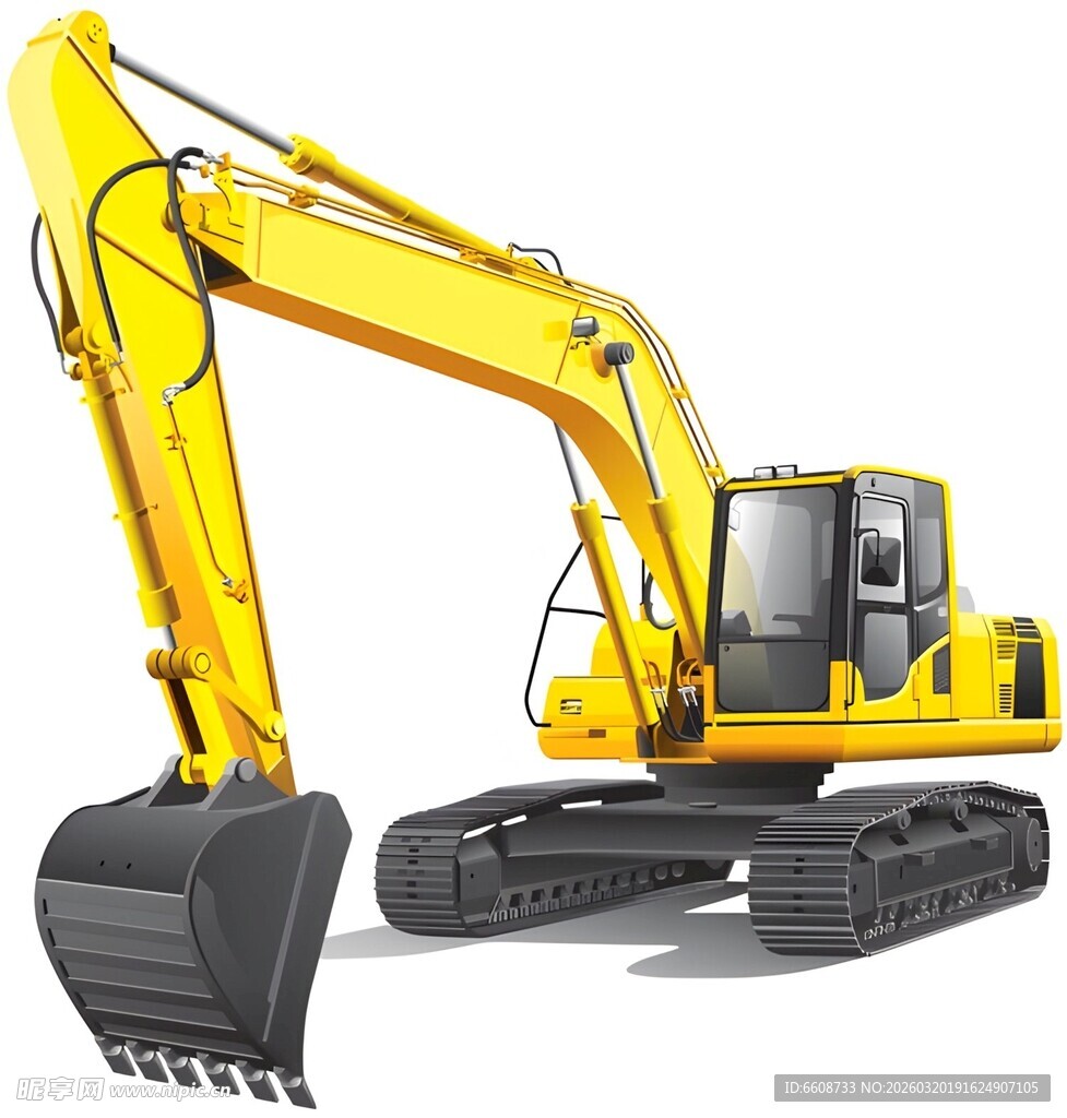 黄色履带式挖掘机特写