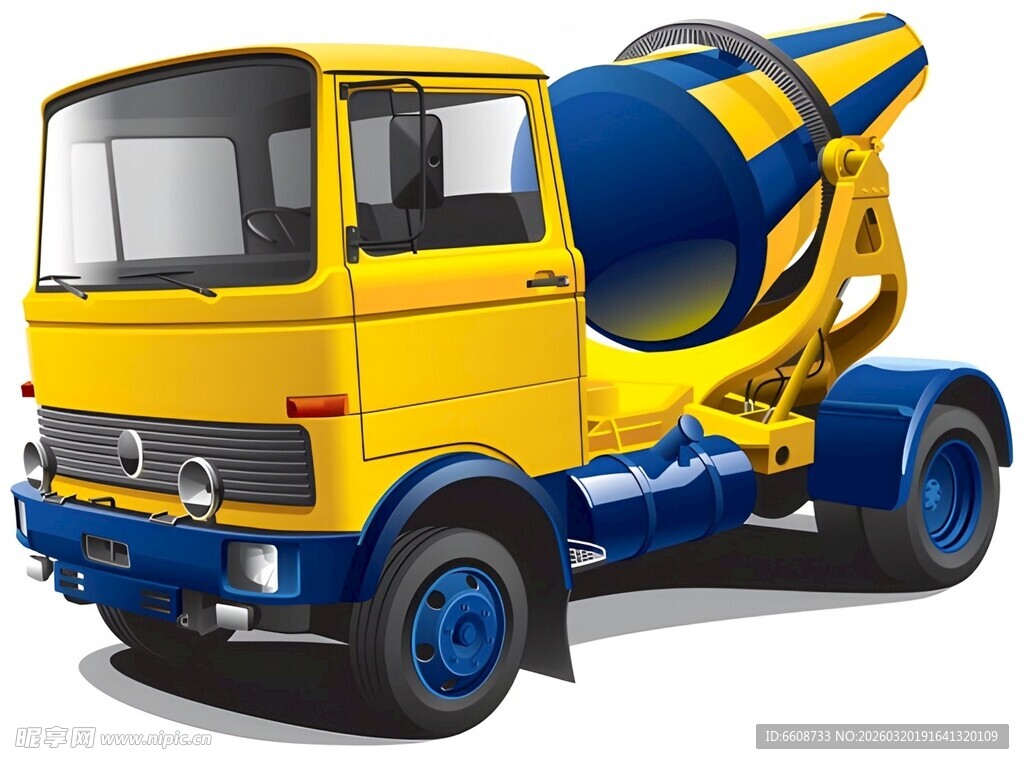 黄色混凝土搅拌车插画
