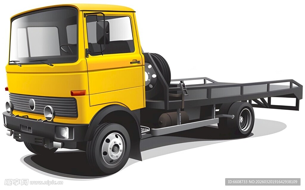 黄色平板载货卡车
