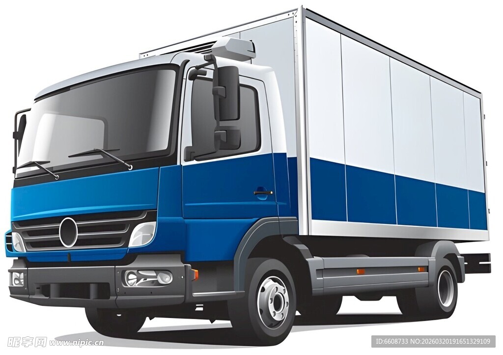 蓝白厢式货运卡车