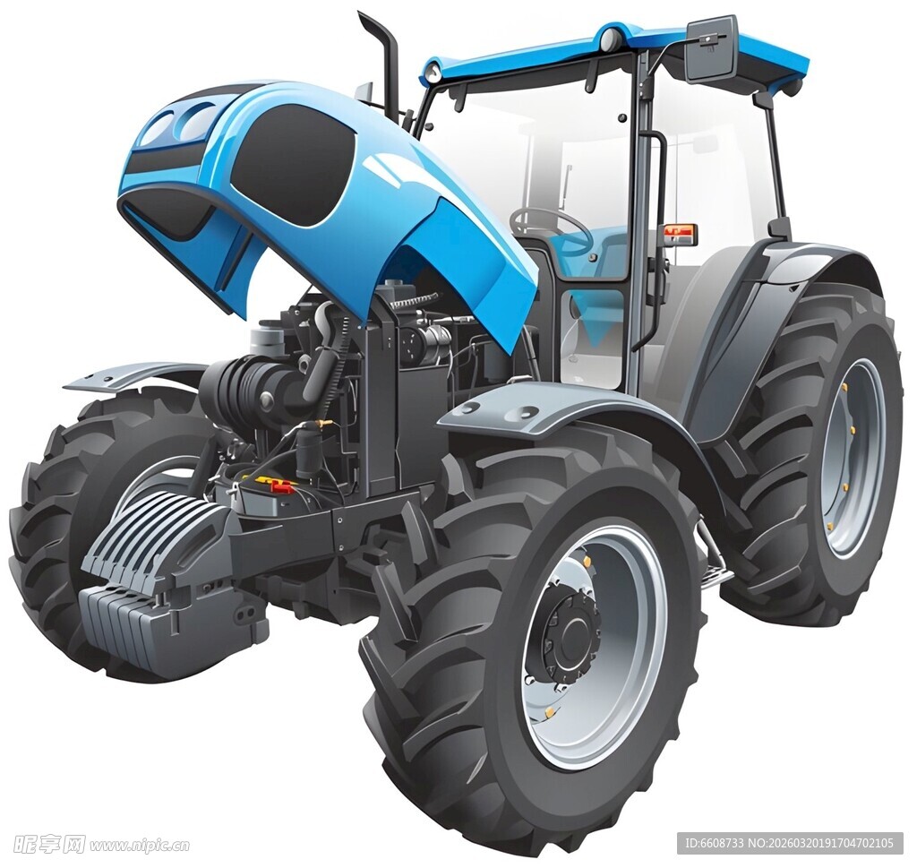 蓝色农用拖拉机模型展示