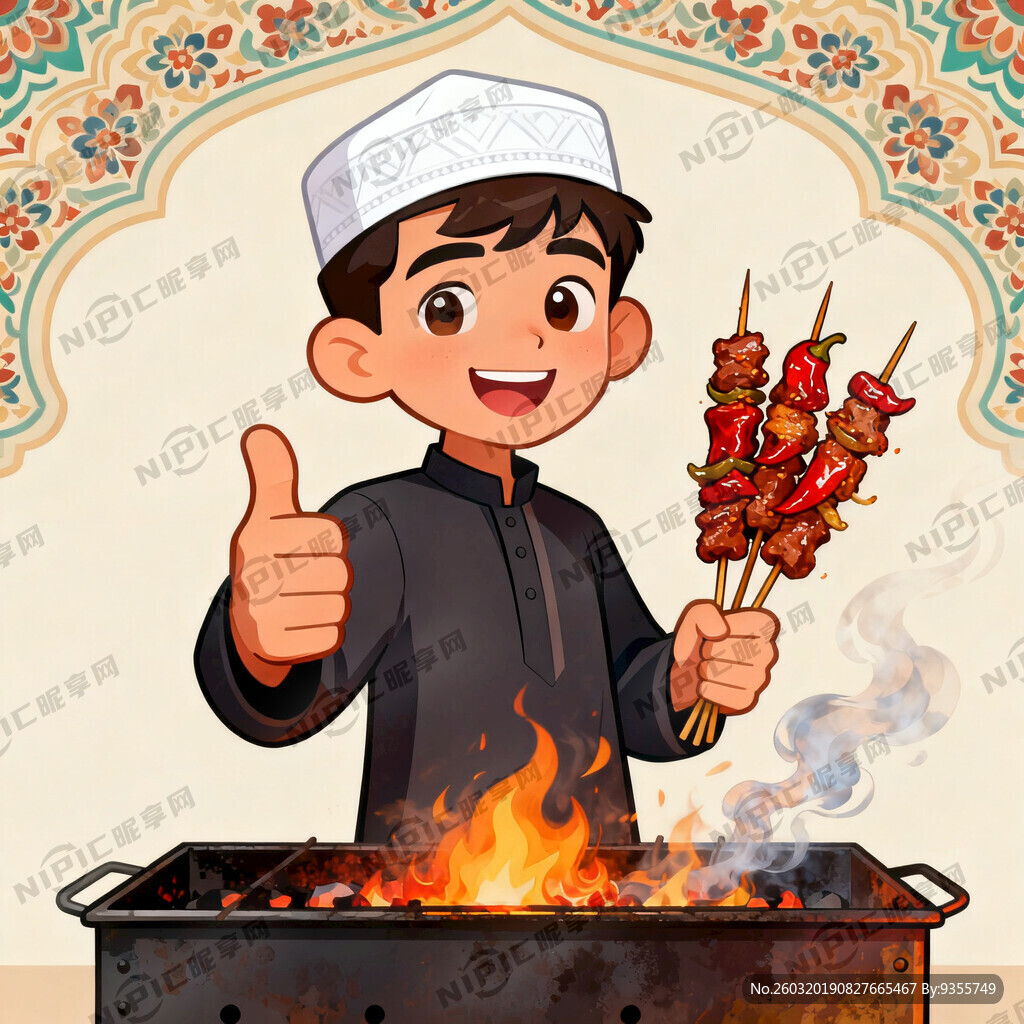 宁夏回族小伙烤辣皮子肉串
