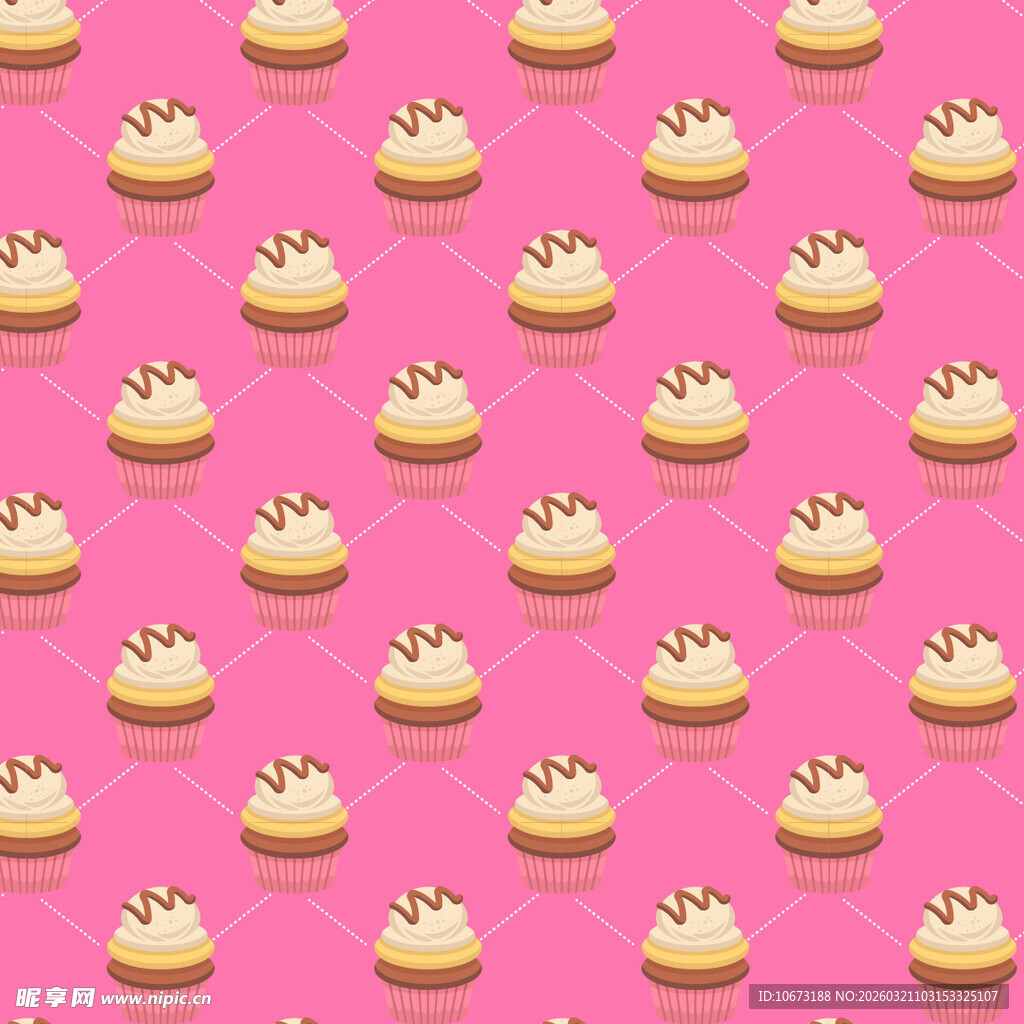 粉色背景的可爱纸杯蛋糕图案
