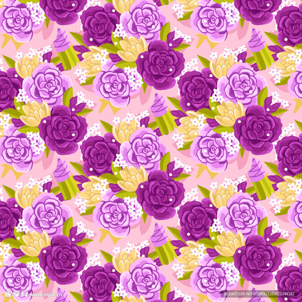 梦幻紫粉玫瑰花图案