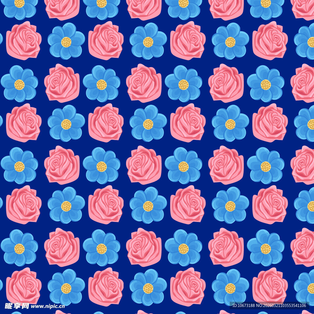 蓝底粉蓝花朵图案