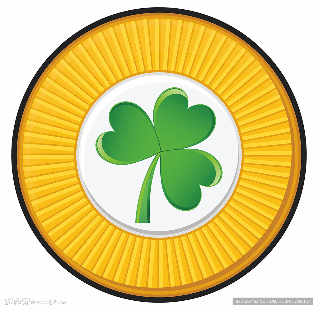 复古的绿色的三叶草黄钱币