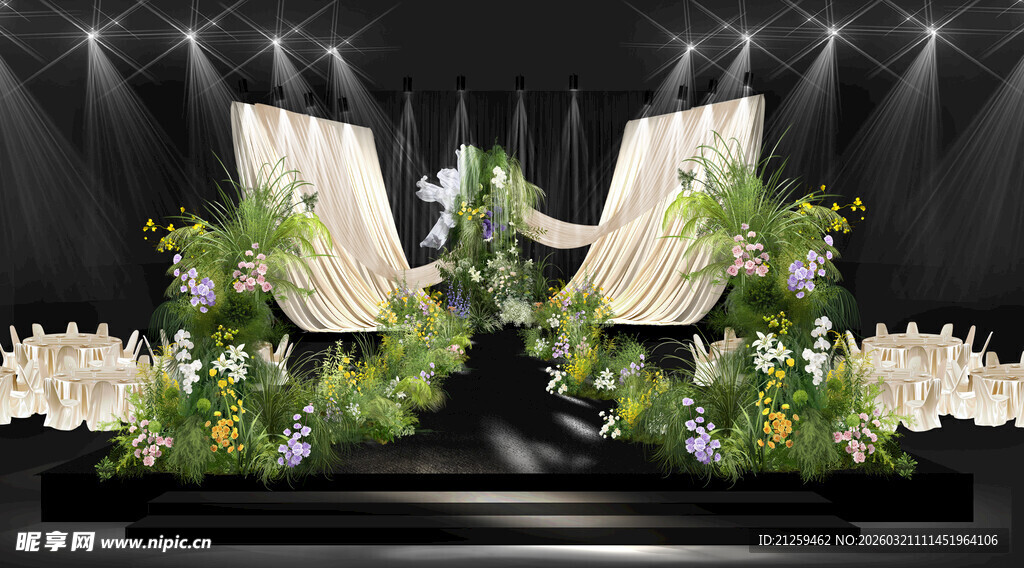 香槟色布幔婚礼效果图