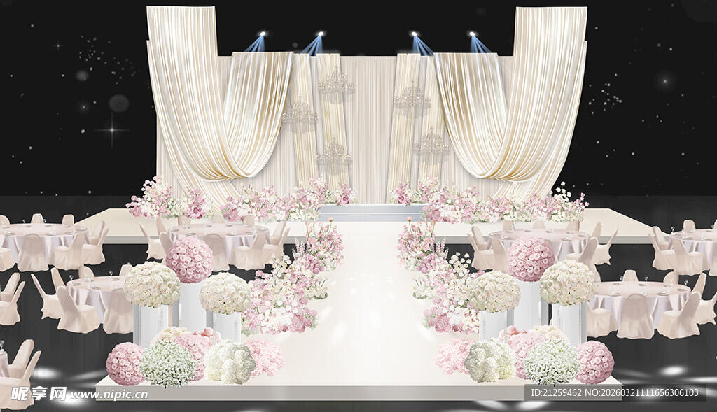 浪漫粉色系婚礼现场布置