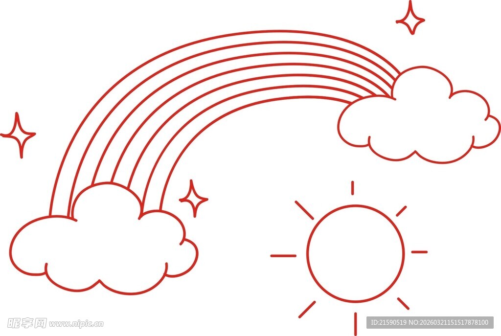 彩虹太阳云朵插画元素