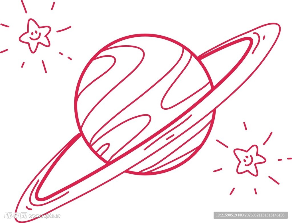 手绘简约风星球与星星图案