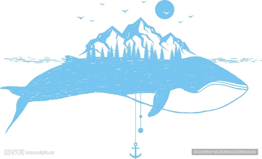 鲸鱼背上的梦幻雪山景观