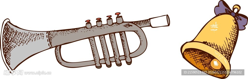 小号与铃铛乐器插画