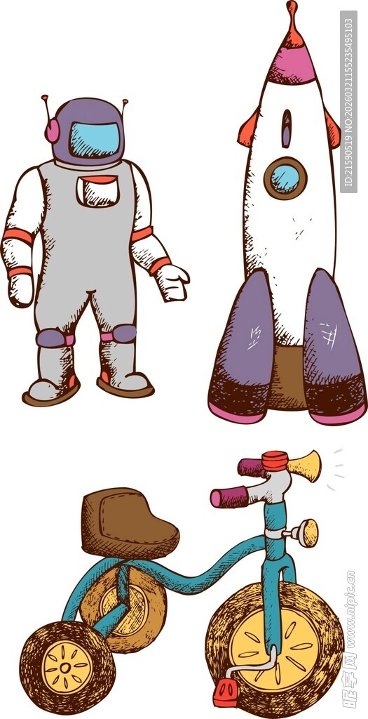 太空元素与复古自行车图案