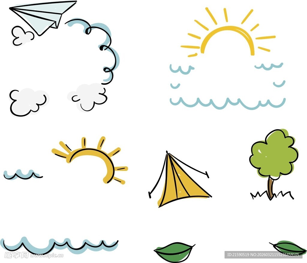 夏日户外元素手绘图案