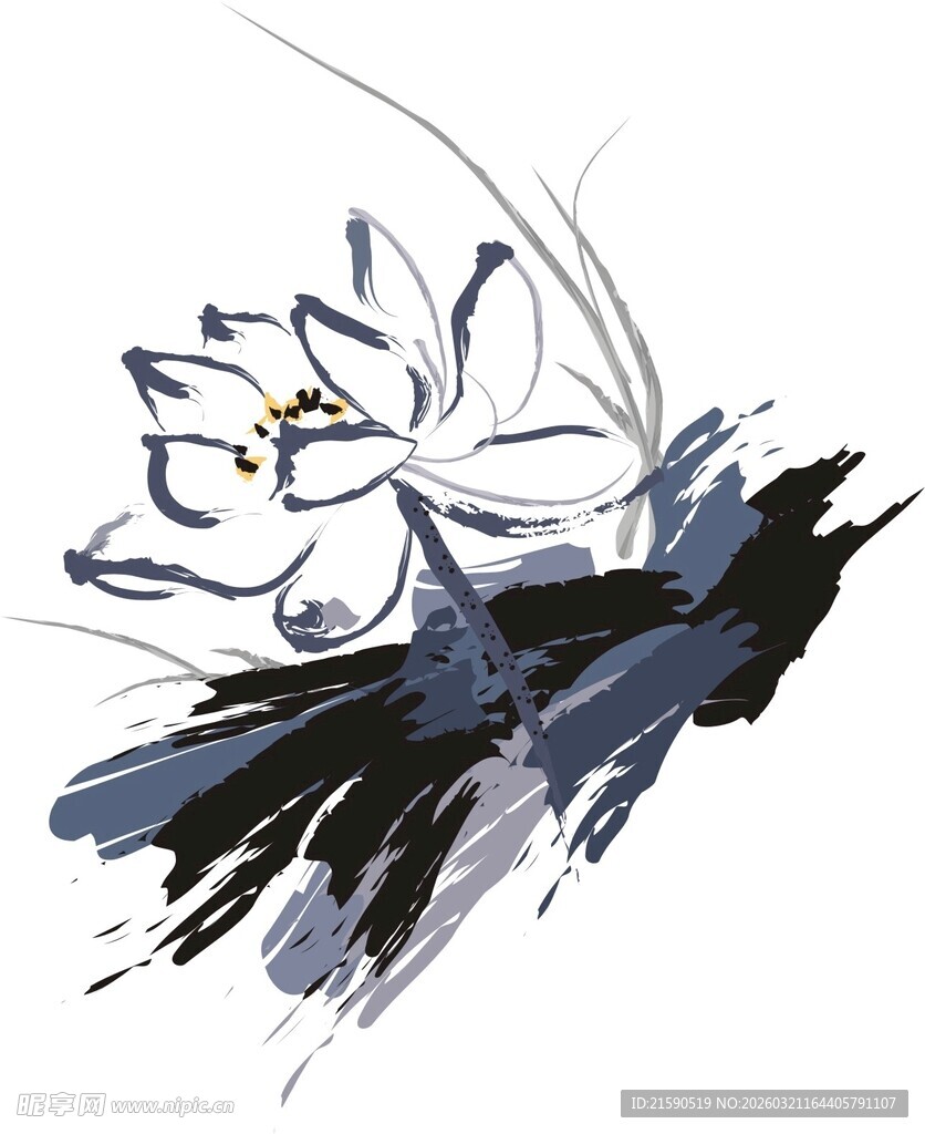 水墨荷花写意画