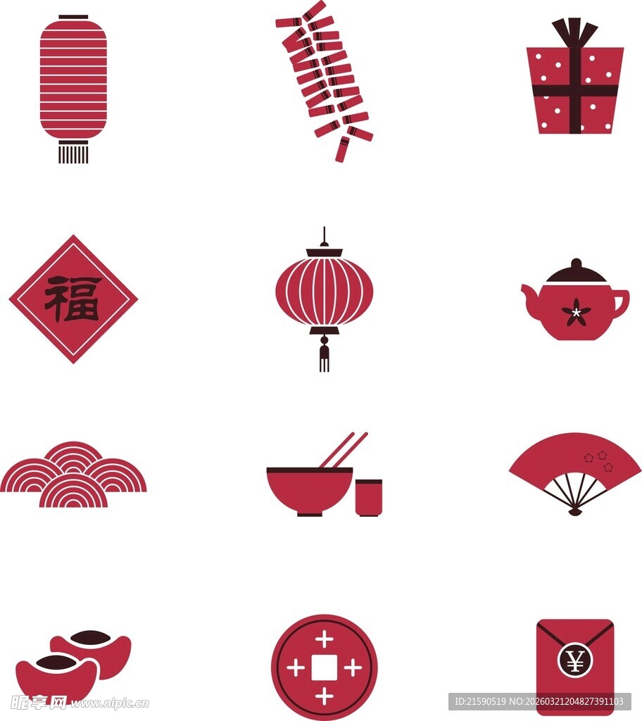 中式传统喜庆元素图标集