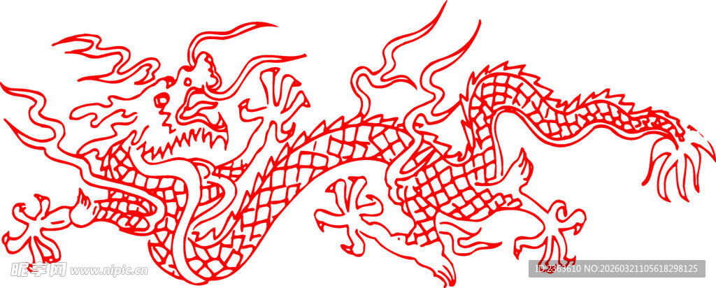 传统红色剪纸风格中国龙