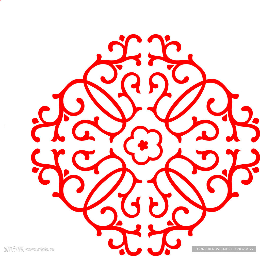 中式红色对称花纹图案