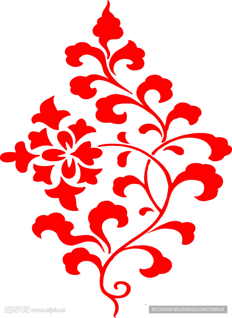 中式红色花卉藤蔓图案