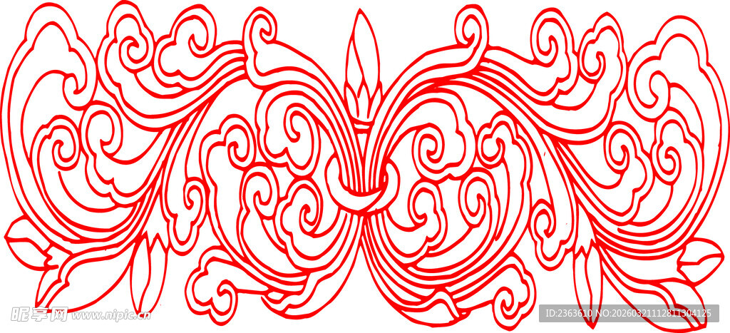 中式对称红色花纹图案