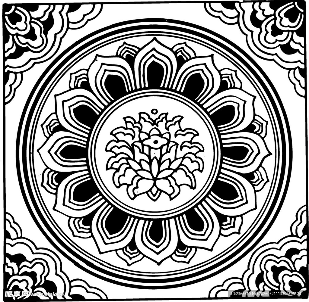 传统中式圆形花纹图案