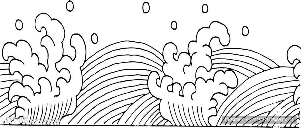 手绘风格海浪线条插画
