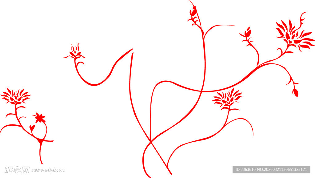 红色花卉线条图案设计
