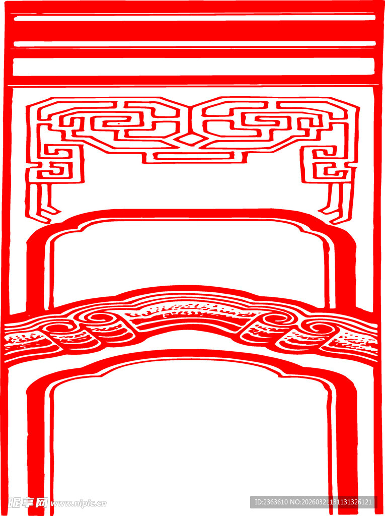 中式红色边框图案设计