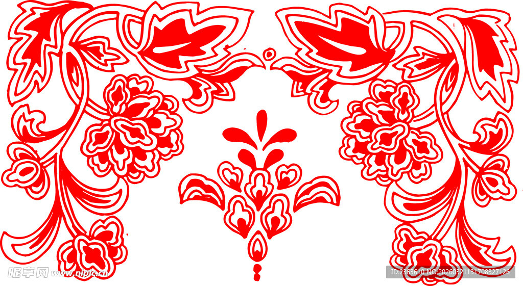 中式传统红色花卉装饰图案