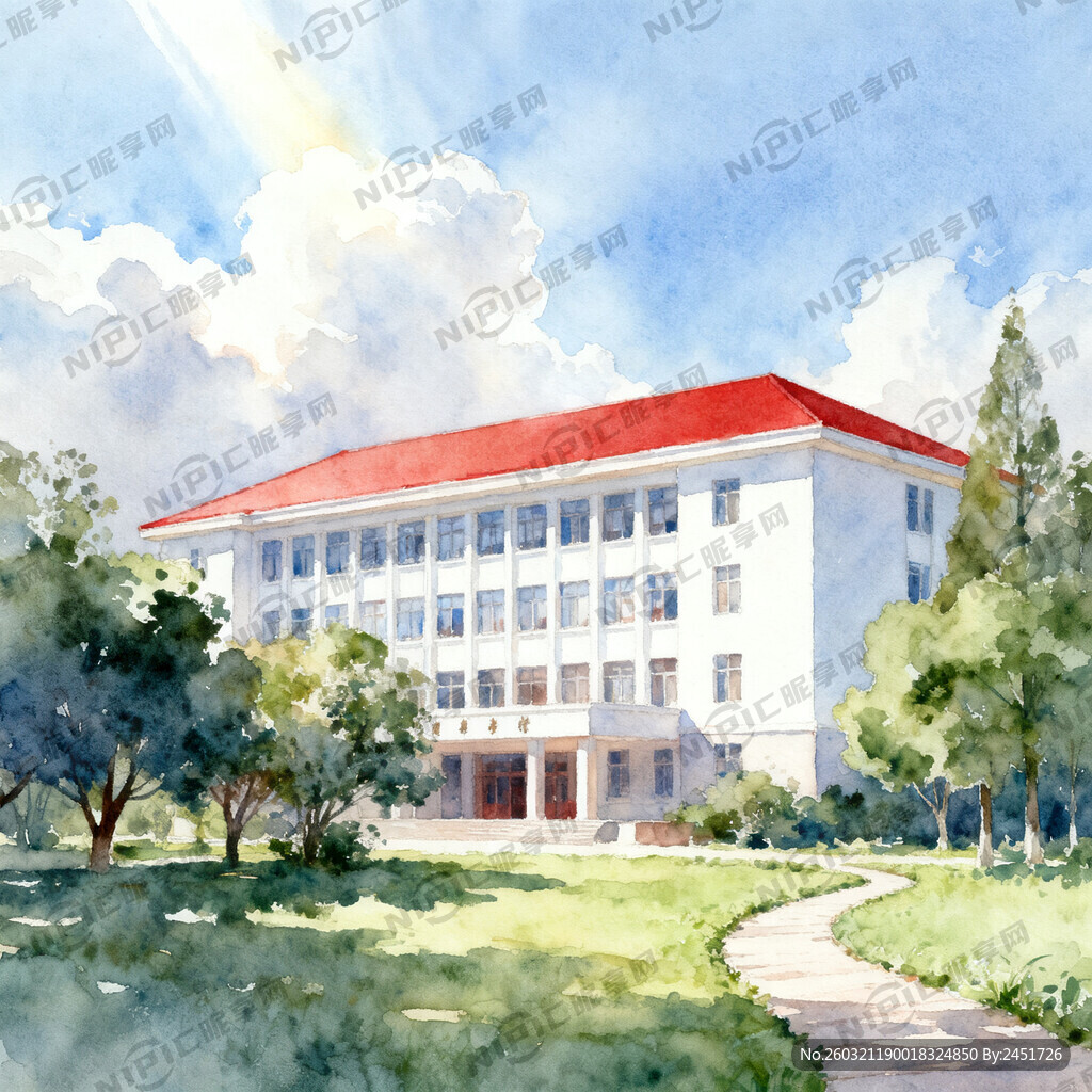 东华大学图书馆水彩画