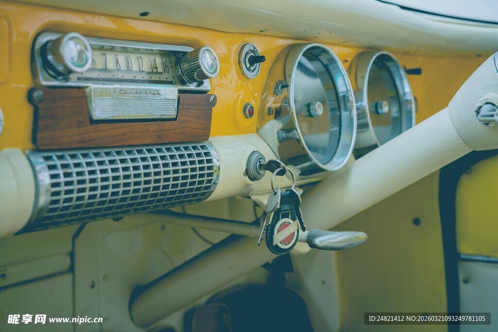 复古汽车内饰细节特写